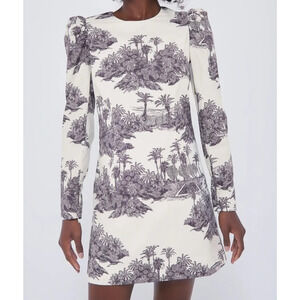 Tuckernuck x India Hicks Hibiscus Hill Toile Domino Puff Sleeve Mini Dress  S